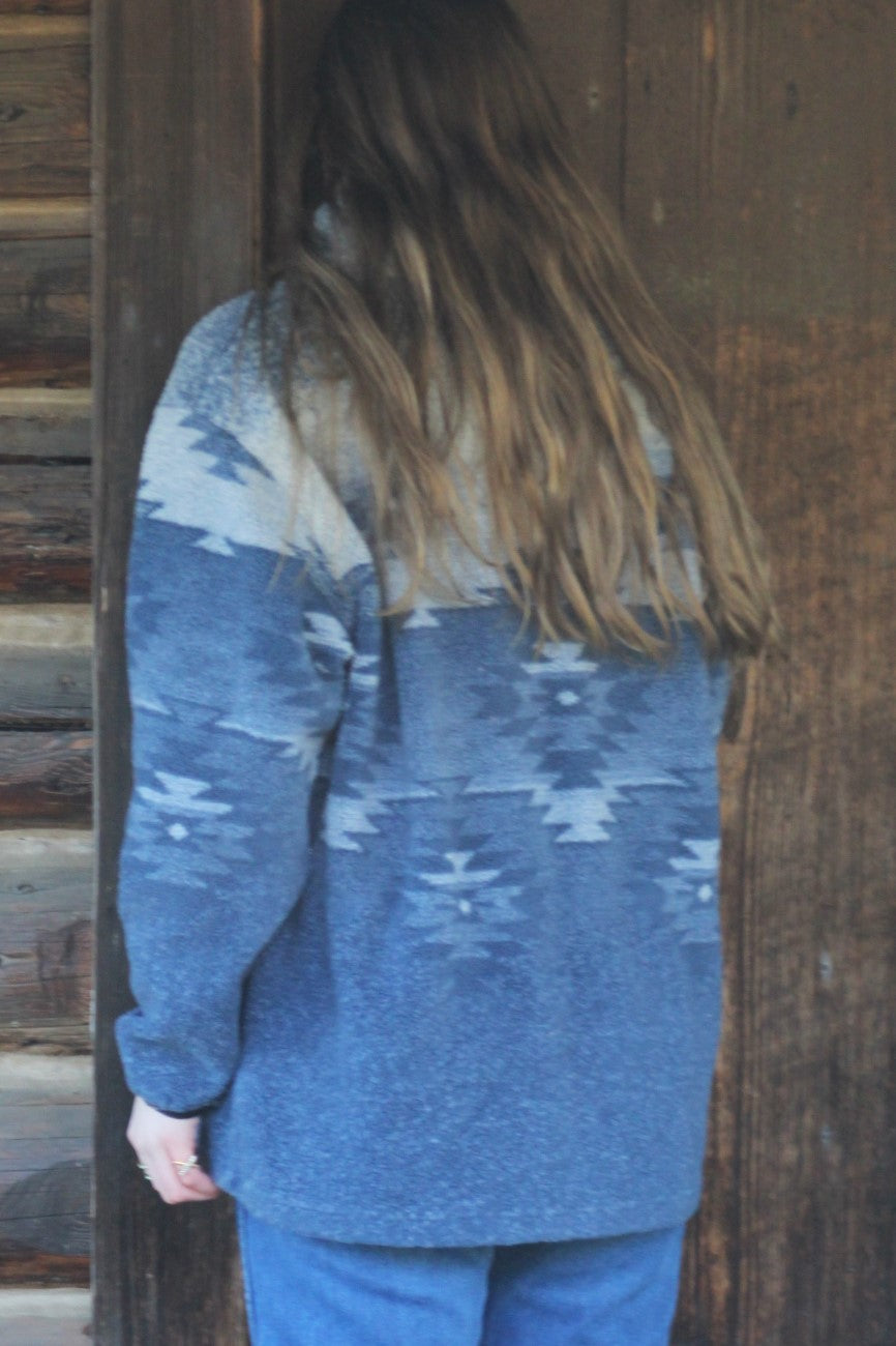 Vintage Blue Aztec Fleece Zip-Up Jacket - Size Large