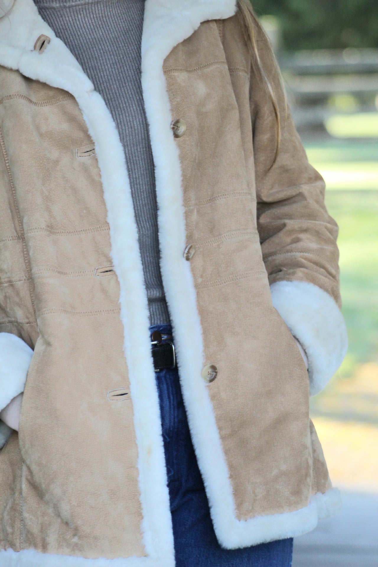 Vintage 100% Leather Faux Shearling-Lined Jacket - Size Large