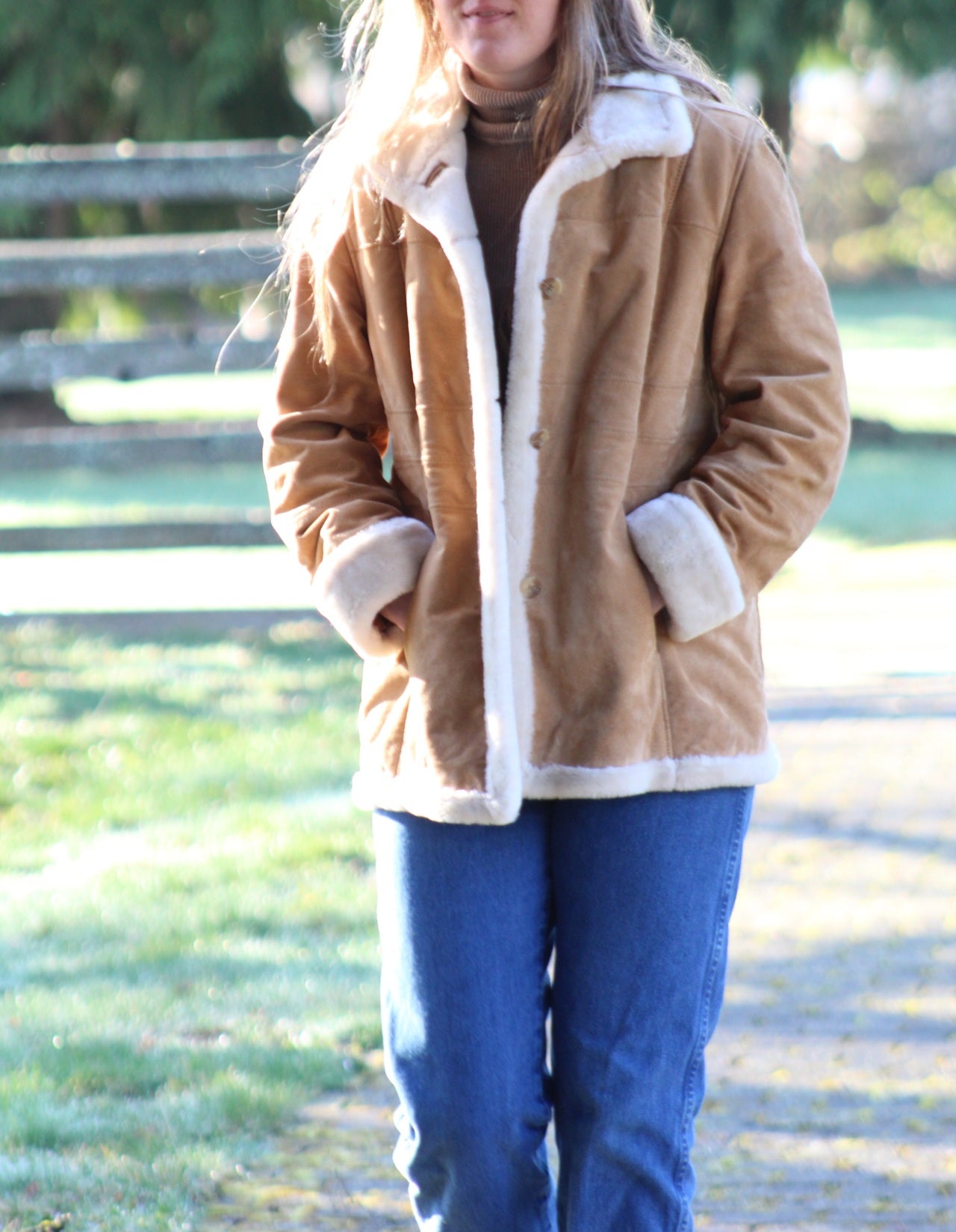 Vintage 100% Leather Faux Shearling-Lined Jacket - Size Large