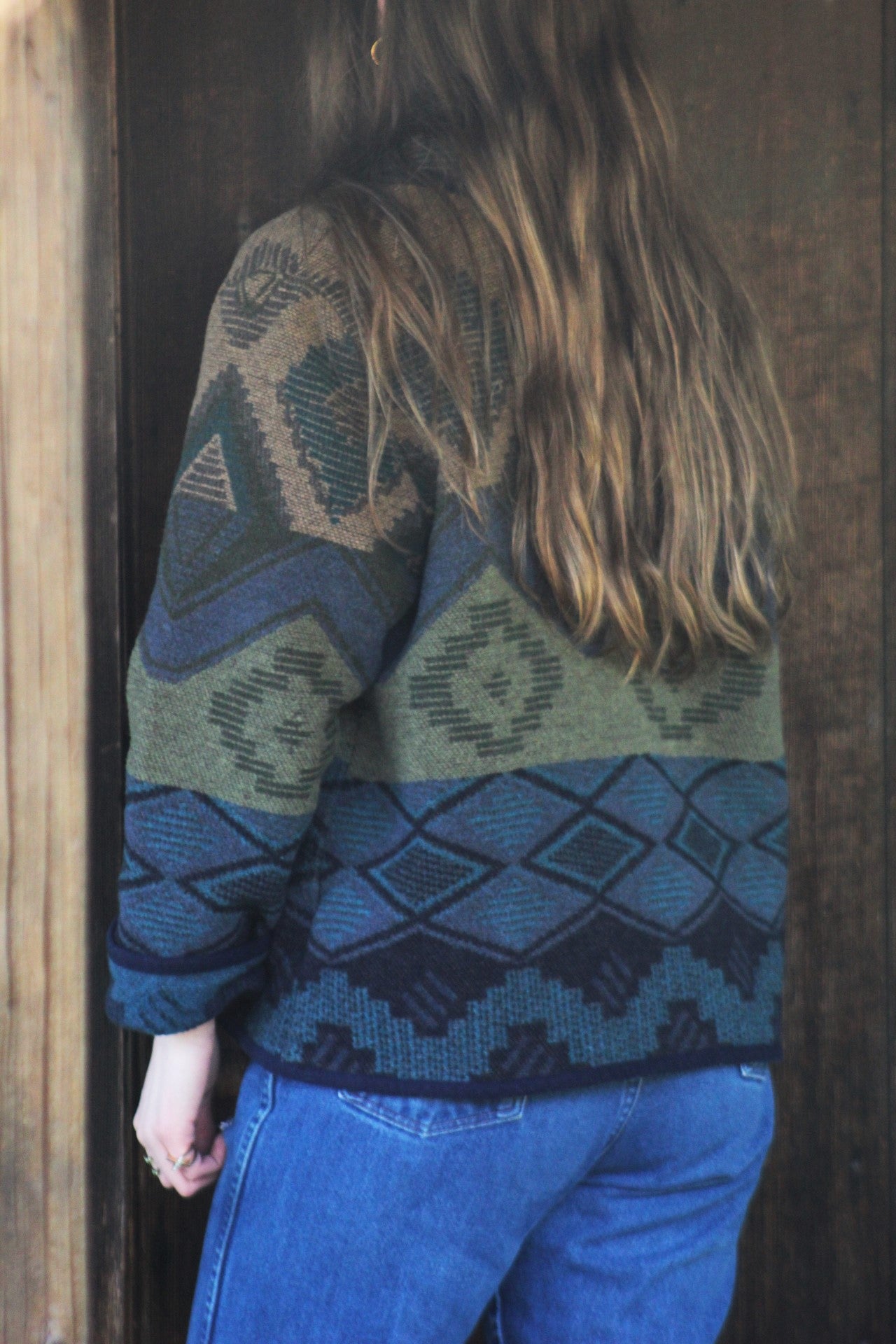 Vintage Wool-Blend Woven Aztec Print Jacket - Size XL