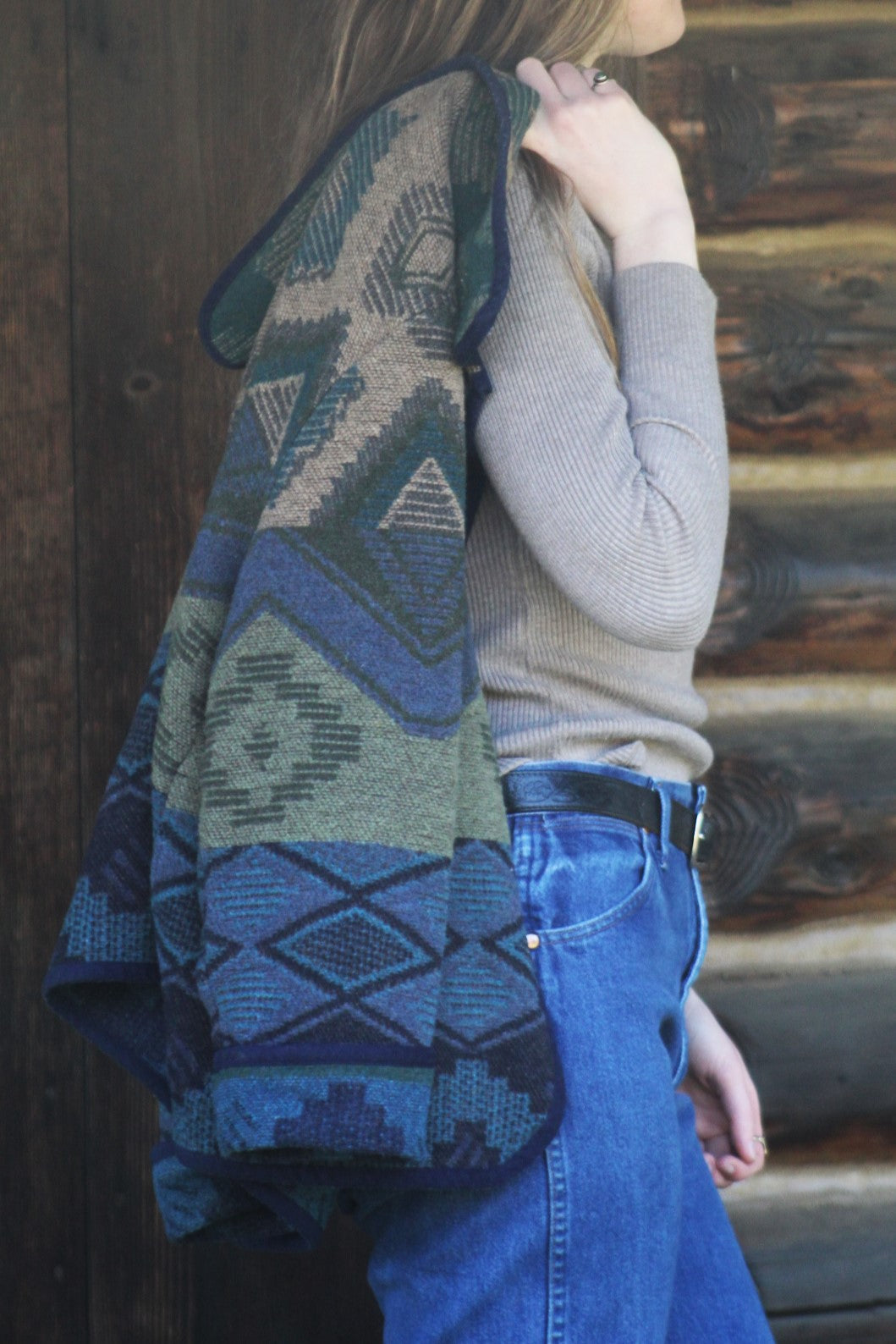 Vintage Wool-Blend Woven Aztec Print Jacket - Size XL