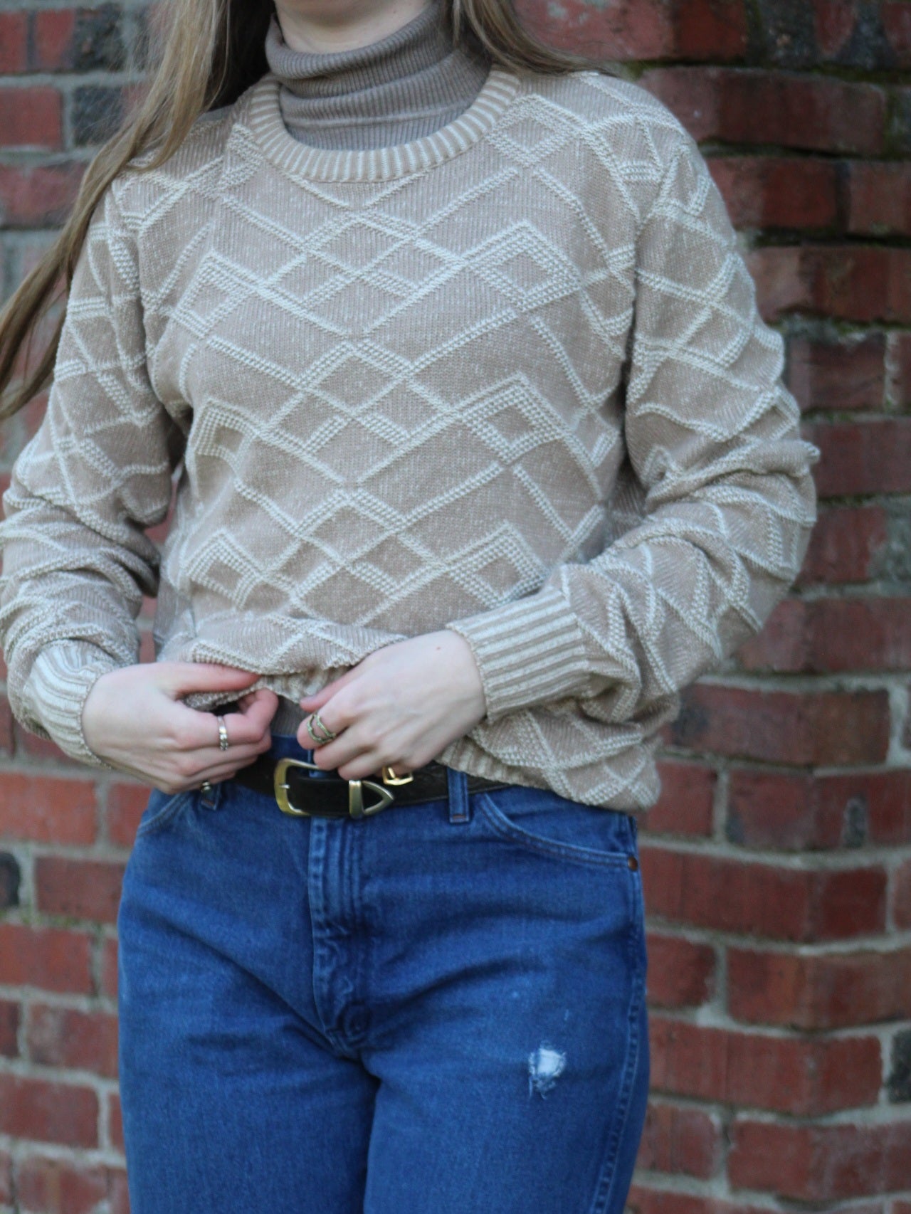 Vintage MADE IN USA 100% Cotton Geometric Knit Sweater - Size Large