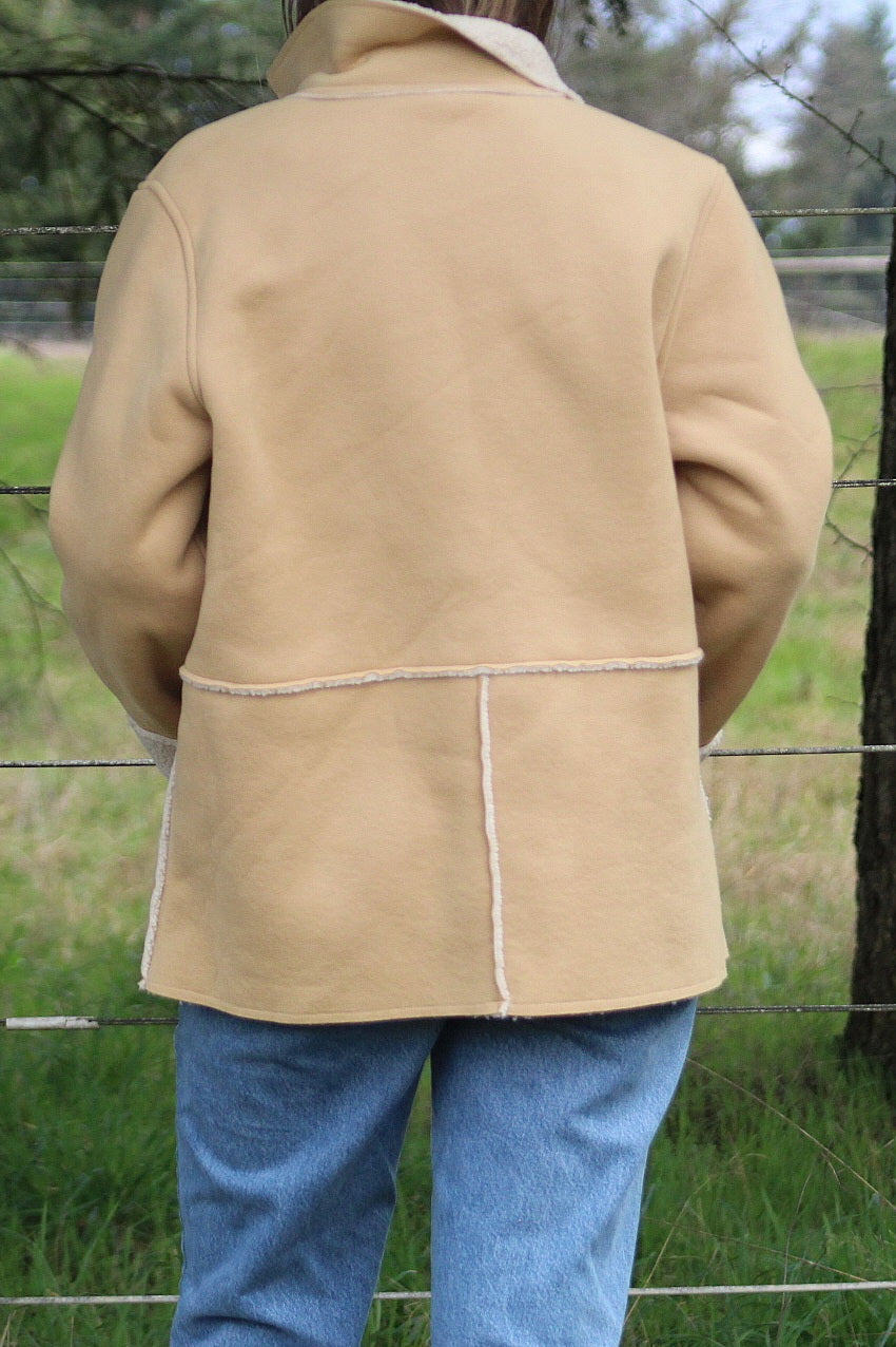 Lightweight Faux Shearling Tan Button-Up Jacket - Size Large