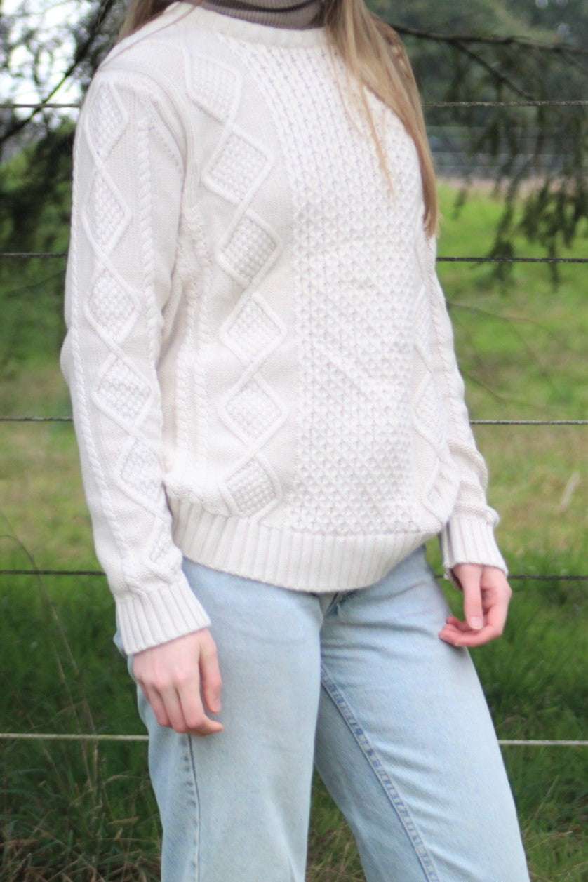 Vintage 100% Cotton Cable-Knit Sweater From Maine, USA - Size Large