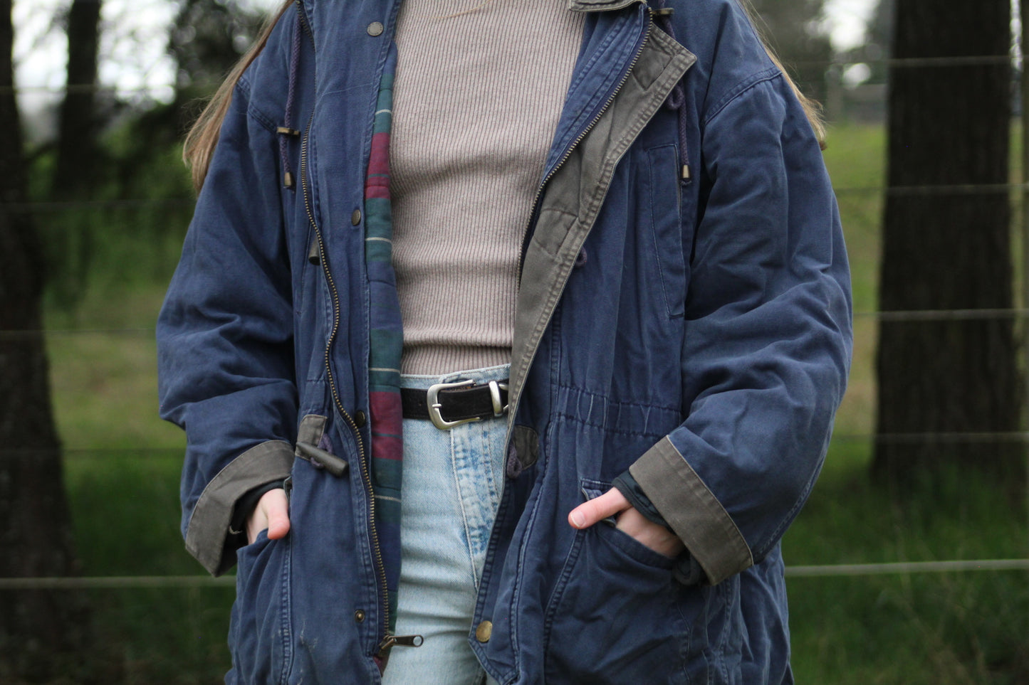 Flannel-Lined Navy Blue 100% Cotton Canvas Chore Coat - Size Large