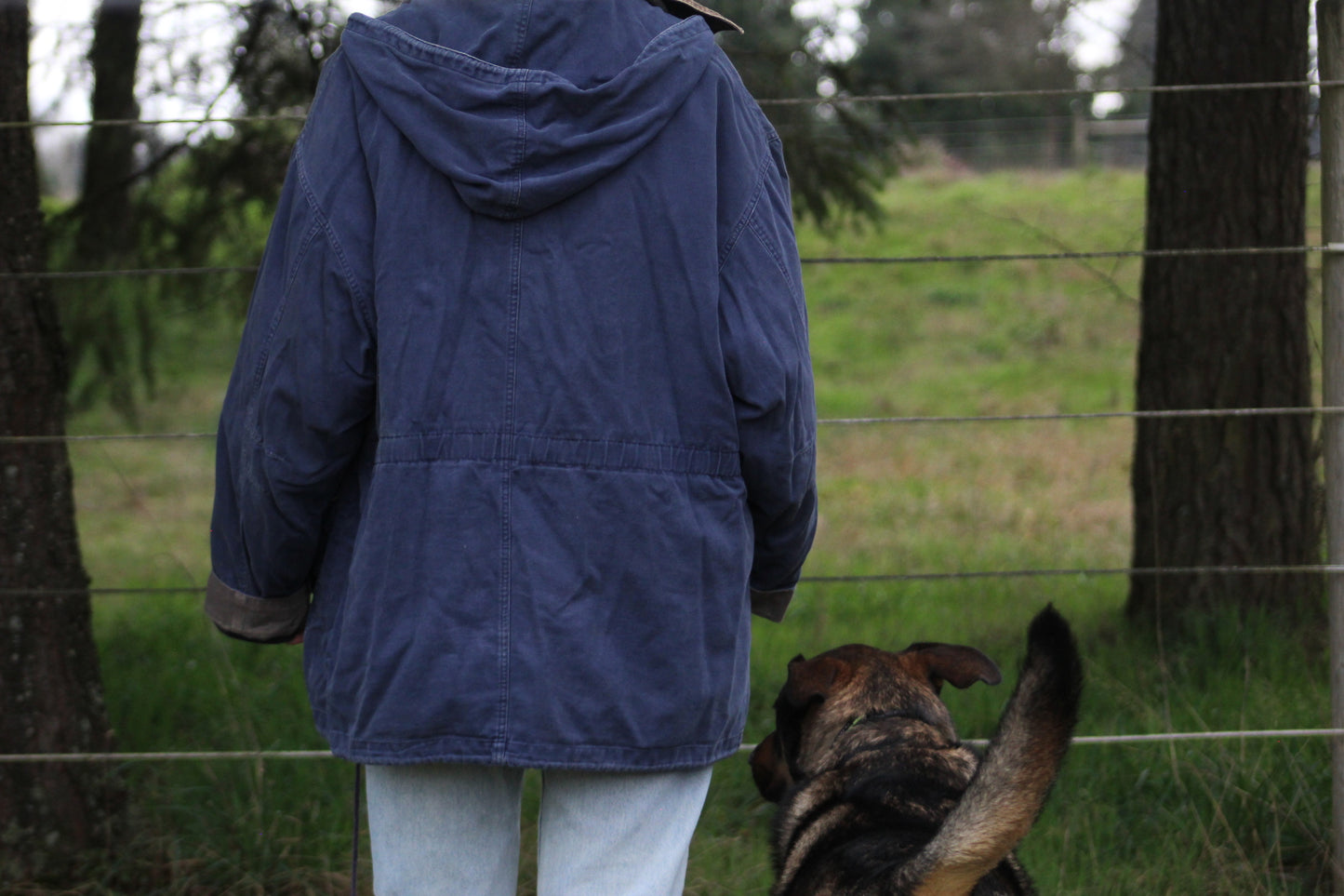 Flannel-Lined Navy Blue 100% Cotton Canvas Chore Coat - Size Large