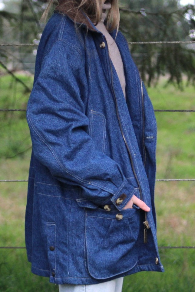 Heavy Duty Lined Denim Chore Coat - Size Large