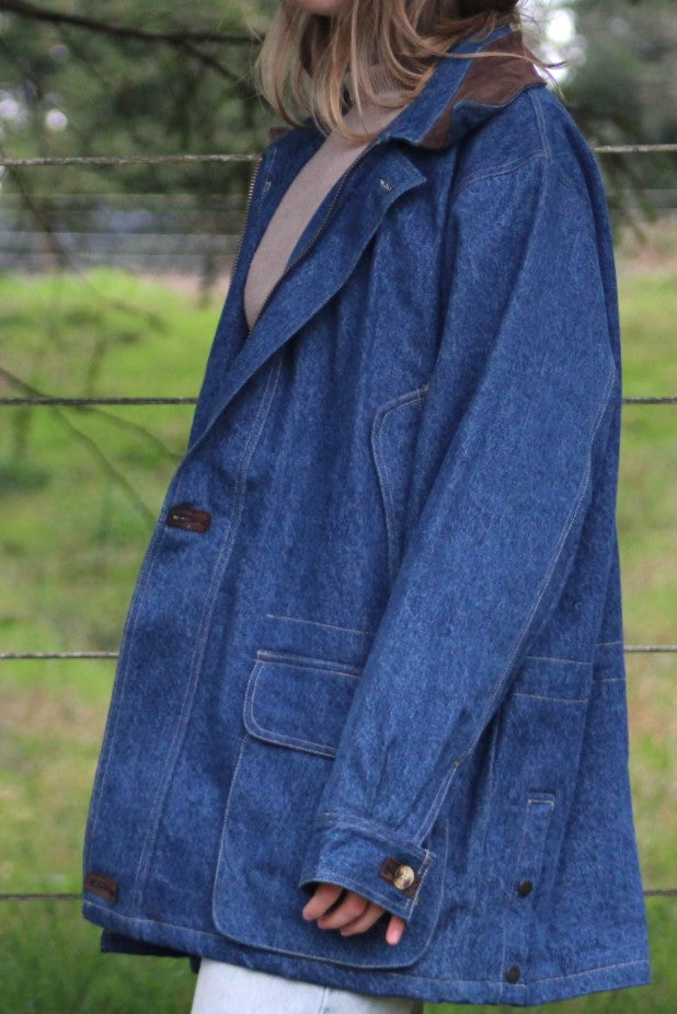 Heavy Duty Lined Denim Chore Coat - Size Large