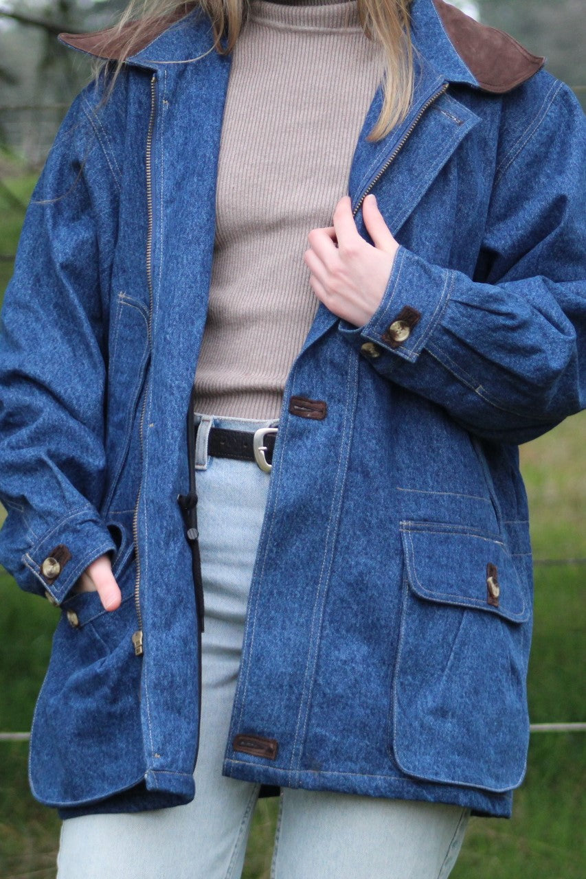 Heavy Duty Lined Denim Chore Coat - Size Large