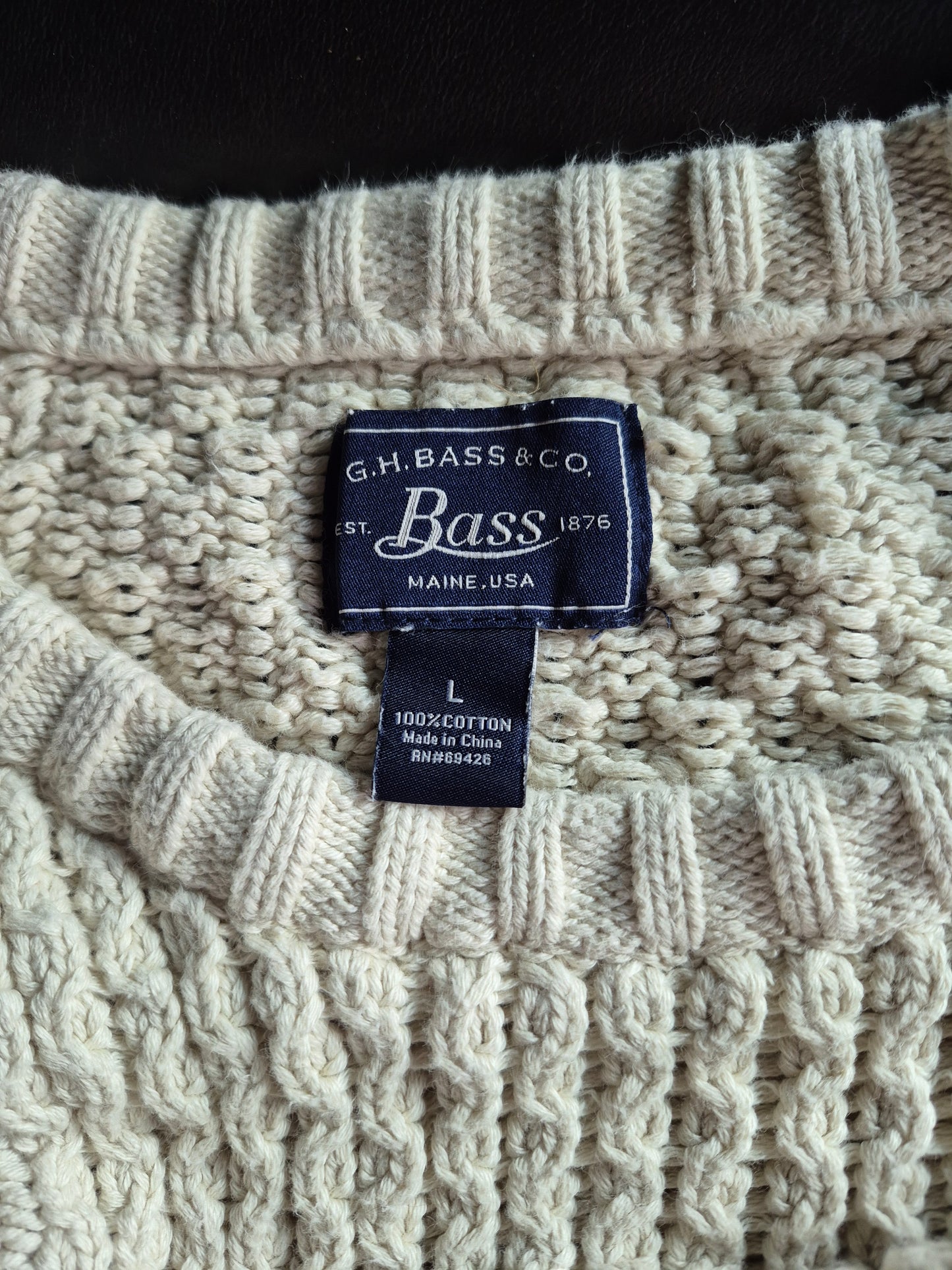 Vintage 100% Cotton Cable-Knit Sweater From Maine, USA - Size Large