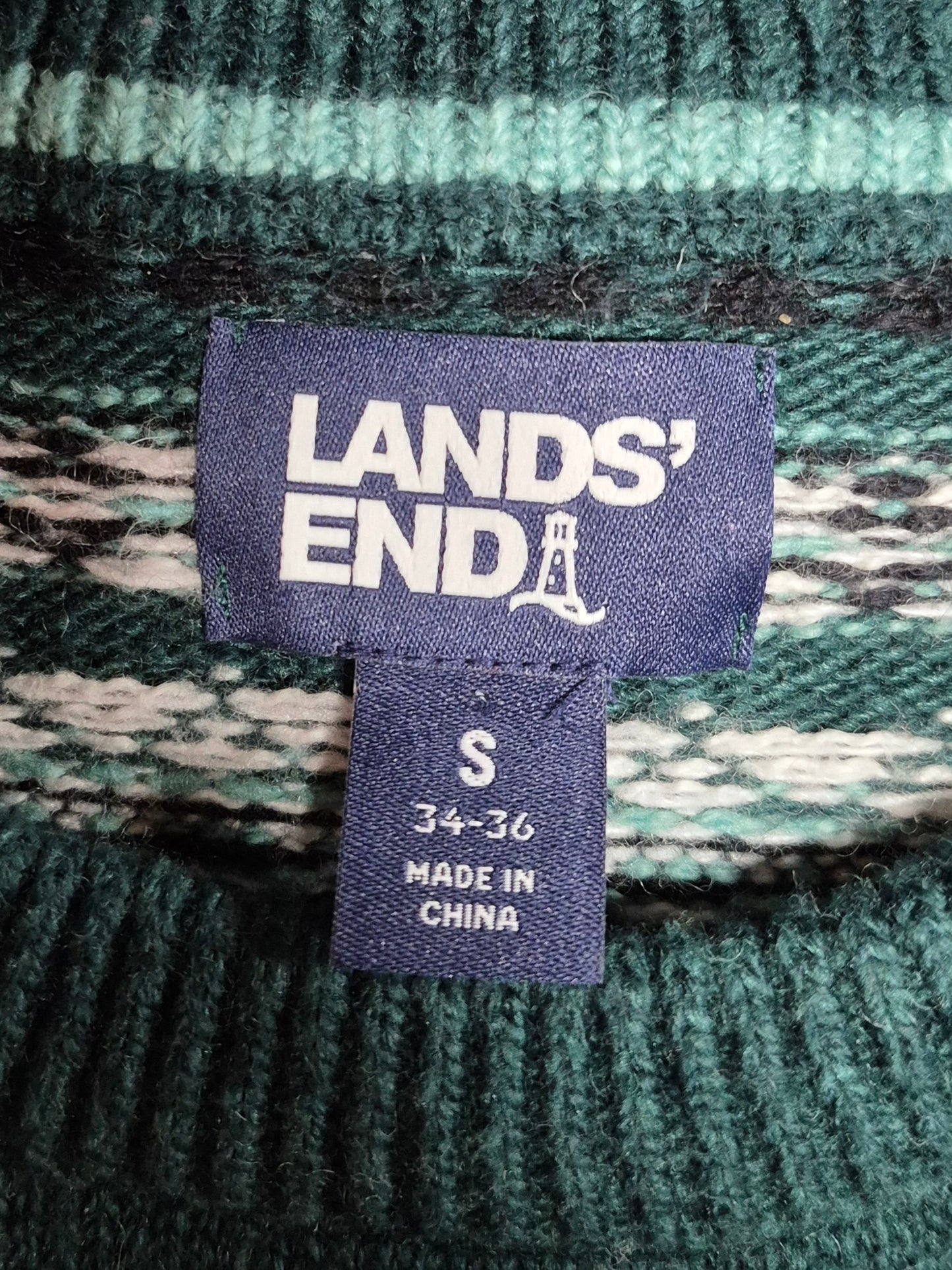Vintage Western Wool-Blend Green And White Knit Sweater - Size Small