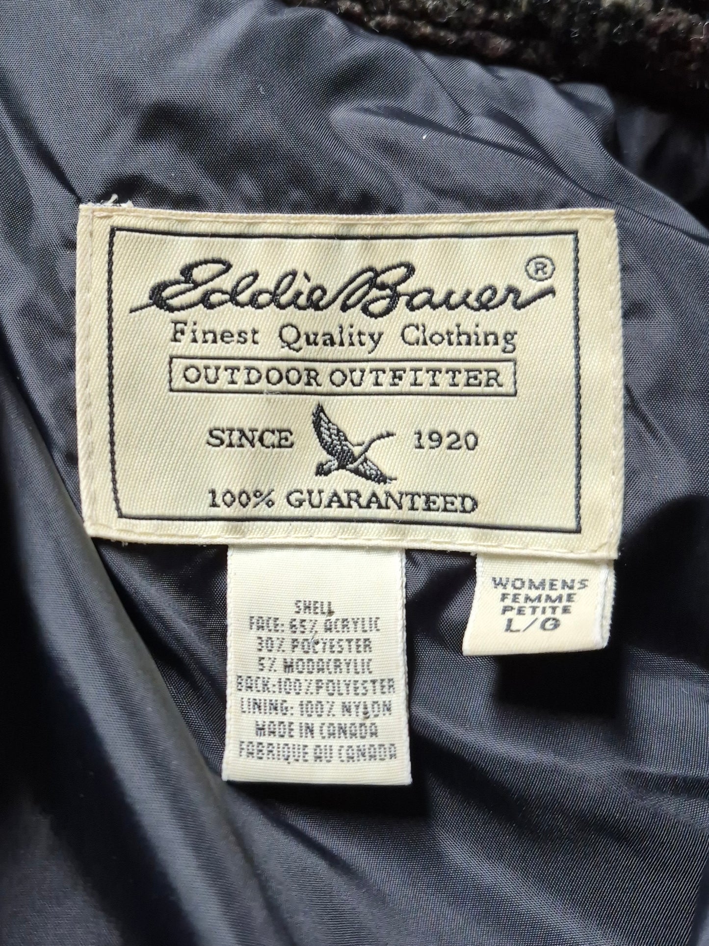 Vintage Eddie Bauer Brown Plaid Fleece Button-Up - Size Large