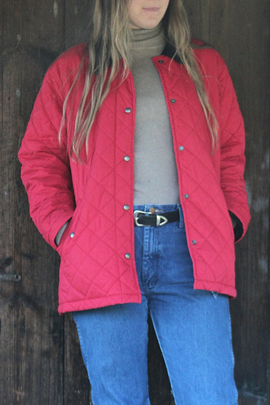 Red Quilted L.L.Bean Barn Chore Coat - Size Large