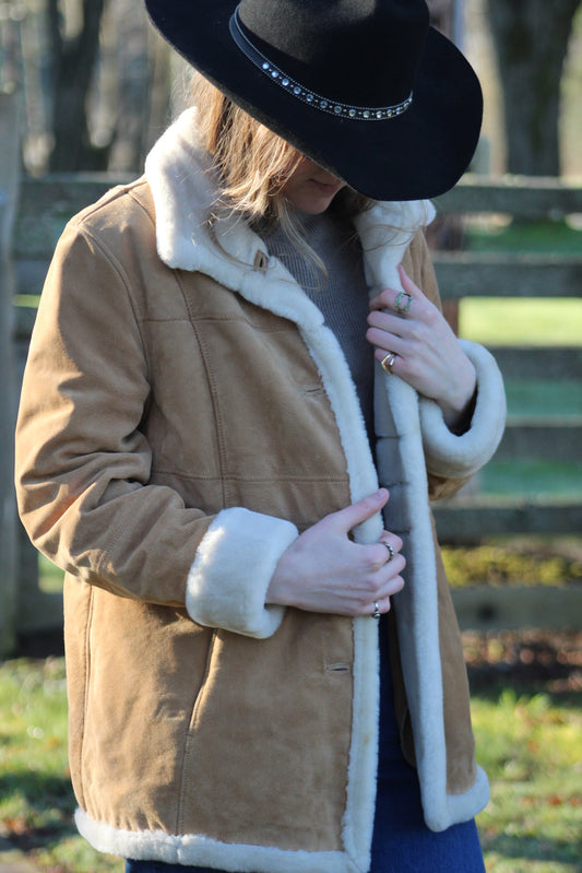 Vintage 100% Leather Faux Shearling-Lined Jacket - Size Large