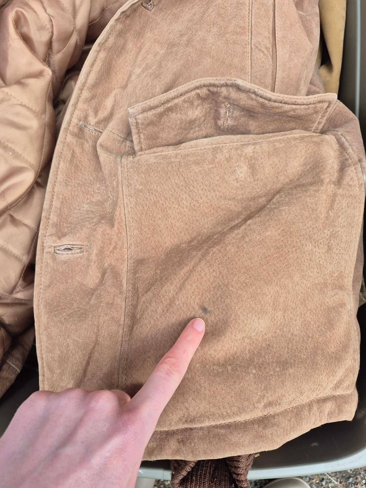 Vintage Tan Suede Jacket w/ Quilted Lining - Size Large