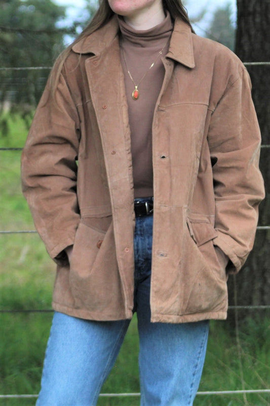 Vintage Tan Suede Jacket w/ Quilted Lining - Size Large