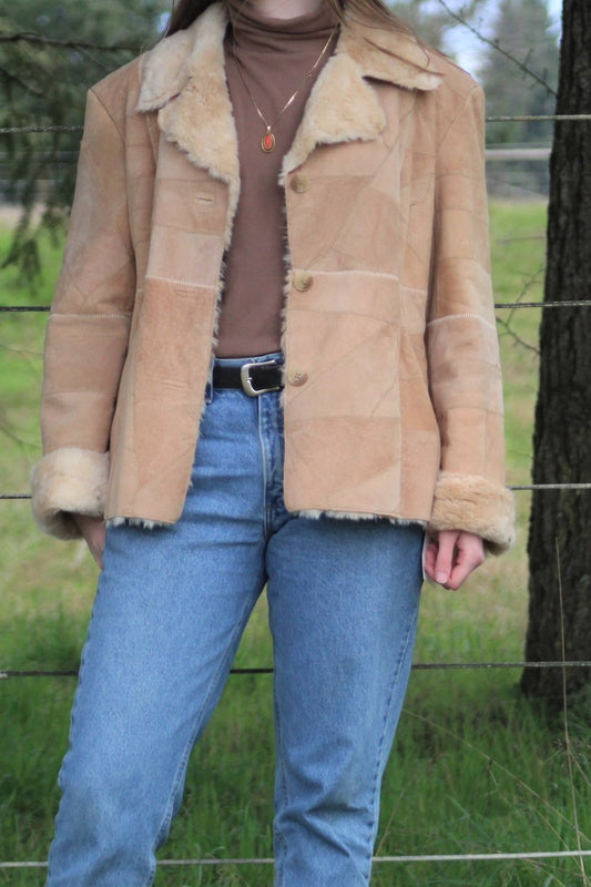 NEW WITH TAGS Vintage Suede Patchwork Faux Fur-Lined Jacket - Size 3X