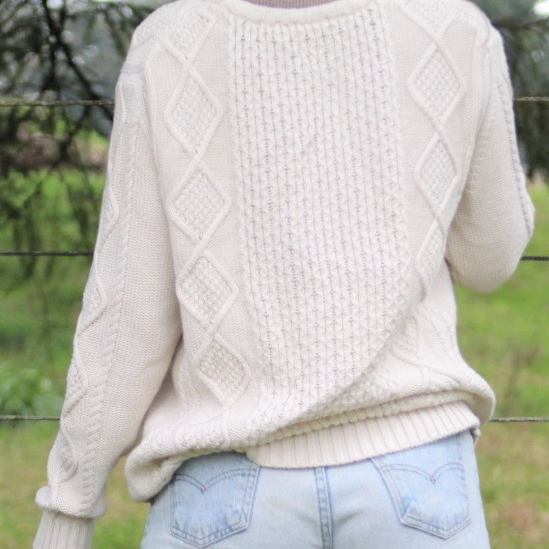 Vintage 100% Cotton Cable-Knit Sweater From Maine, USA - Size Large