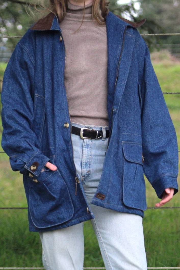 Heavy Duty Lined Denim Chore Coat - Size Large