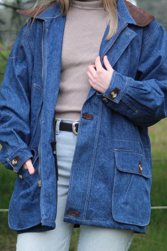 Heavy Duty Lined Denim Chore Coat - Size Large