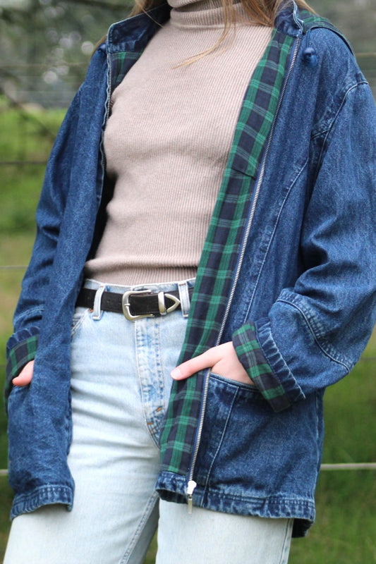 Vintage Flannel-Lined Denim Chore Coat - Size 1X